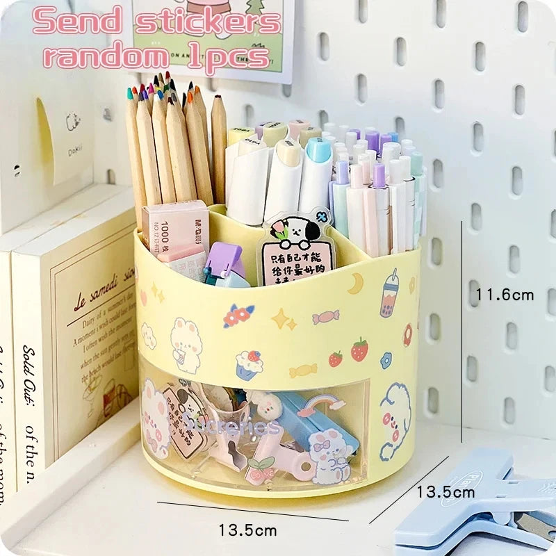 Cute Rotating Pen Holder Desktop Drawer Stationery Box Case School Office Desk Kawaii Stationery Storage Box Organizer Stickers Beauty World Shop