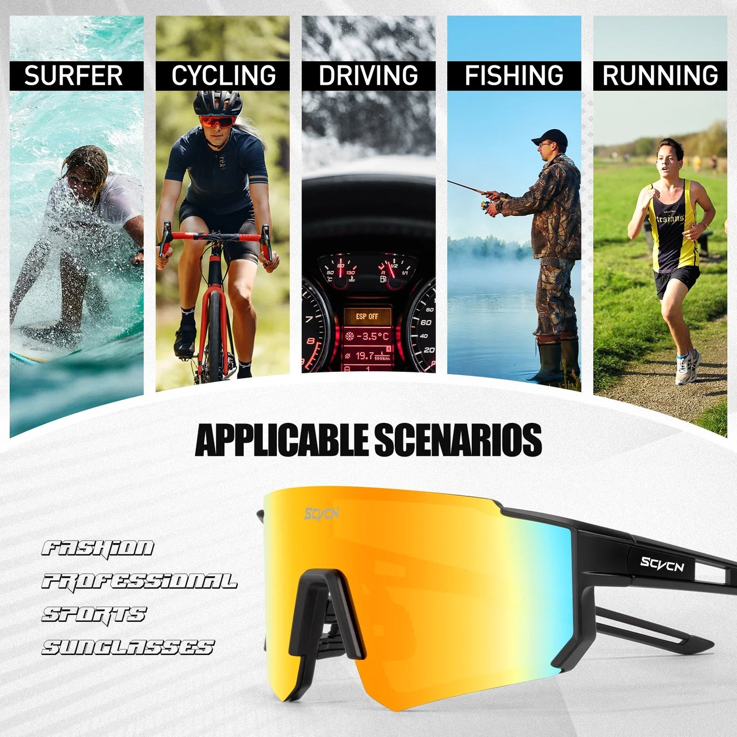 SCVCN Fashion Sunglasses for Men Sport Cycling Glasses Bike Bicycle Hiking Camping Golf UV400 Protection Glasses Women Baseball Beauty World Shop