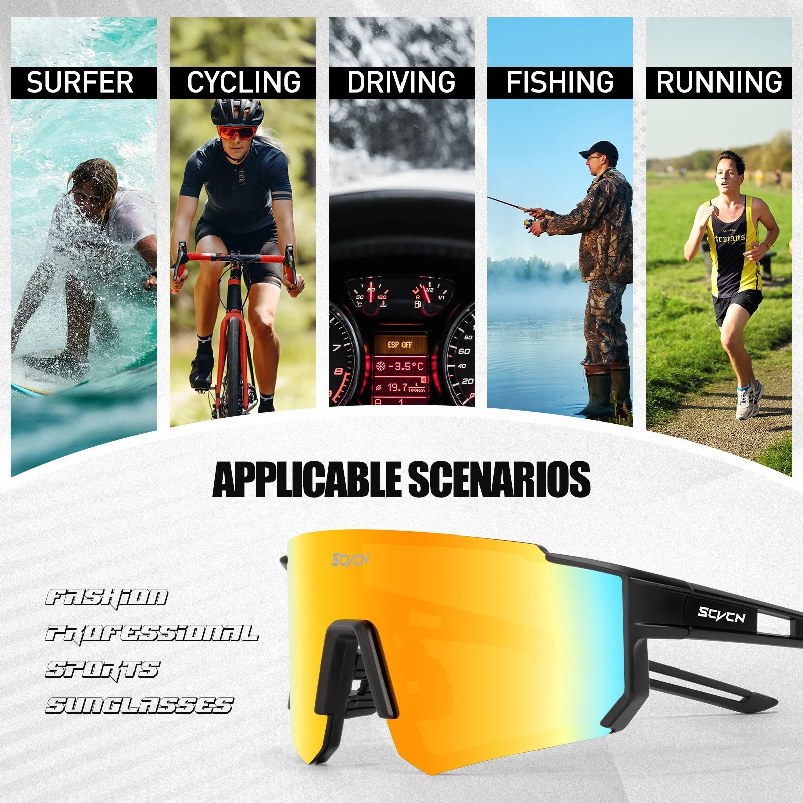 SCVCN Fashion Sunglasses for Men Sport Cycling Glasses Bike Bicycle Hiking Camping Golf UV400 Protection Glasses Women Baseball Beauty World Shop