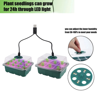 Seed Starter Tray Box With LED Grow Light Nursery Pot Seedling Germination Planter Adjustable Ventilation Humidity 6/12/13 Cell Beauty World Shop