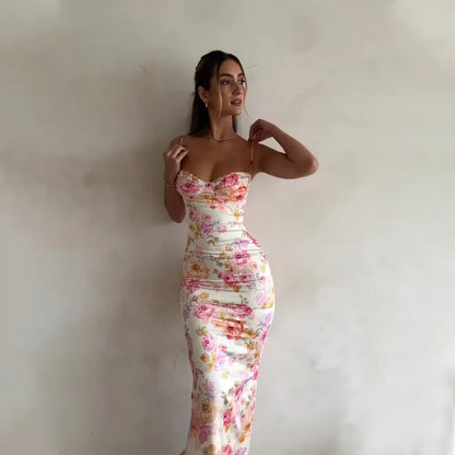 New Floral Suspender Split Slim Sleeveless Patry Beach Style Spaghetti Strap Dress Women Clothes Mini Dress 2024 Summer Beauty World Shop