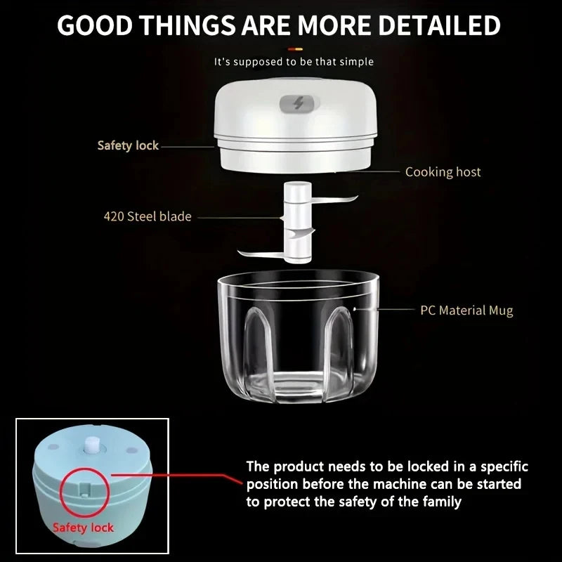2027 250ml Mini Rechargeable Garlic Chopper Meat Grinder Durable and Sturdy Suitable for Crushing Garlic Chili Onions Minced Mea Beauty World Shop