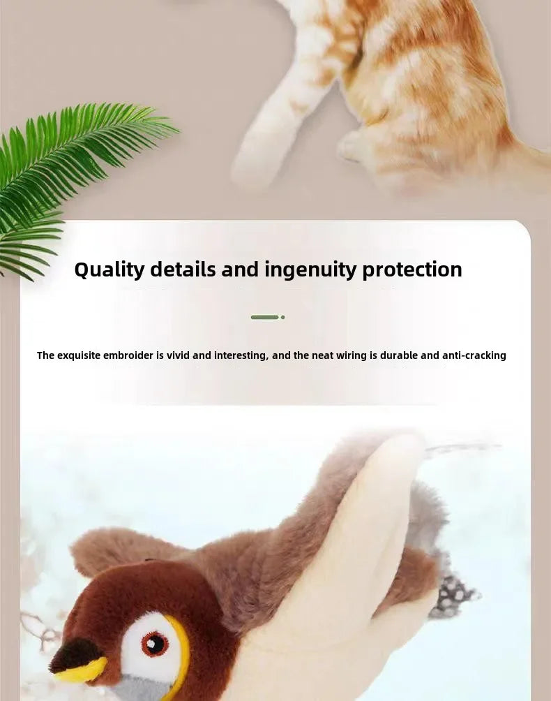 Interactive Pet Bird Toy Flapping Wings (with Catnip) USB-Rechargeable Touch-Activated Squeaky Plush Toy Flying Bird For Indoor Beauty World Shop