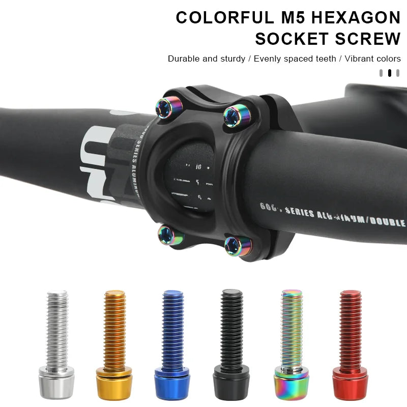6pcs/set Bicycle Handlebar Screws M5*18MM Titanium-plated Colorful Steel MTB Bike Handle Bar Stem Riser Bottle Holder Bolts Beauty World Shop
