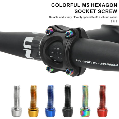 6pcs/set Bicycle Handlebar Screws M5*18MM Titanium-plated Colorful Steel MTB Bike Handle Bar Stem Riser Bottle Holder Bolts Beauty World Shop