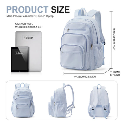 Casual Nylon Backpack, Backpack for Women, Multi-Pocket Design in Light Blue Durable for School, High School and College Bookbag Beauty World Shop