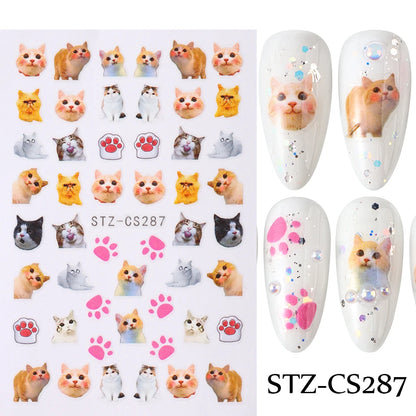 Lovely Dog Cat Animal Bunny 3D Korean Cartoon Scrawl Relief Self Adhesive Nail Art Stickers Cute Pretty Puppy Kitty Star Manicur Beauty World Shop