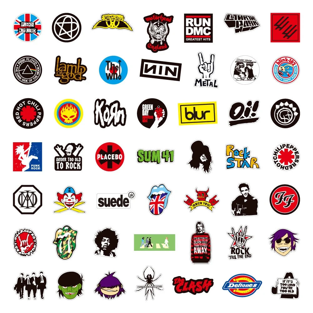 100 Rock And Roll Music Band Stickers Punk Graffiti Stickers For Laptop Guitar Helmet Luggage Decal Golden Memory Stickers Store Beauty World Shop