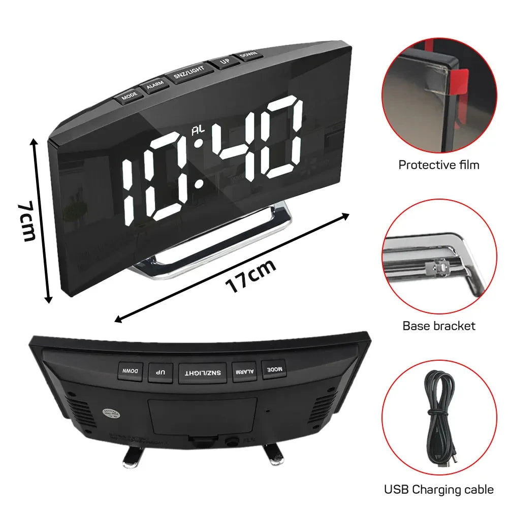 Electronic Alarm Clock Noiseless Design Digital LED Large Display Mirror Electronic Clock Digital Alarm Clock LED Mirror Clocks Beauty World Shop