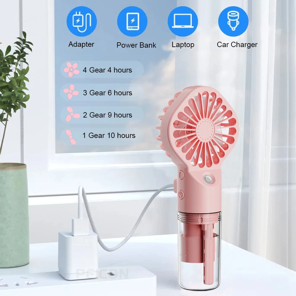 Portable Humidifier Fan Mini Handheld Mist Fan Portable USB Rechargeable Handheld Fan with Humidifier Mini Water Spray Hand Fan Beauty World Shop