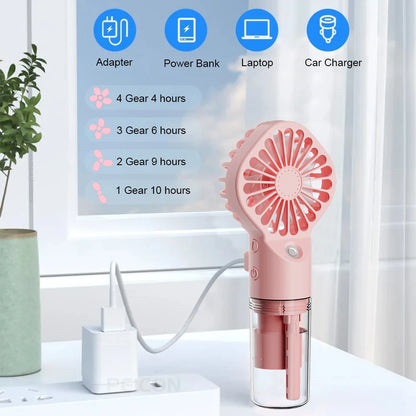 Portable Humidifier Fan Mini Handheld Mist Fan Portable USB Rechargeable Handheld Fan with Humidifier Mini Water Spray Hand Fan Beauty World Shop