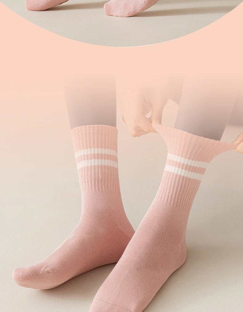 1 pair of women's yoga socks, skipping rope sports socks, Pilates indoor anti slip floor socks, double bar mid leg socks Beauty World Shop
