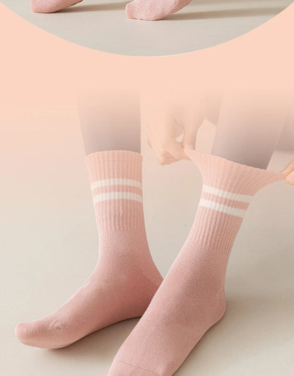 1 pair of women's yoga socks, skipping rope sports socks, Pilates indoor anti slip floor socks, double bar mid leg socks Beauty World Shop