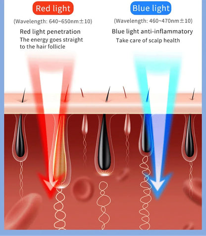 Anti Hair Loss Scalp Care Electric Massage Comb Red and Blue Light Therapy Scalp Vibration Massage Brush Hair Growth Massager