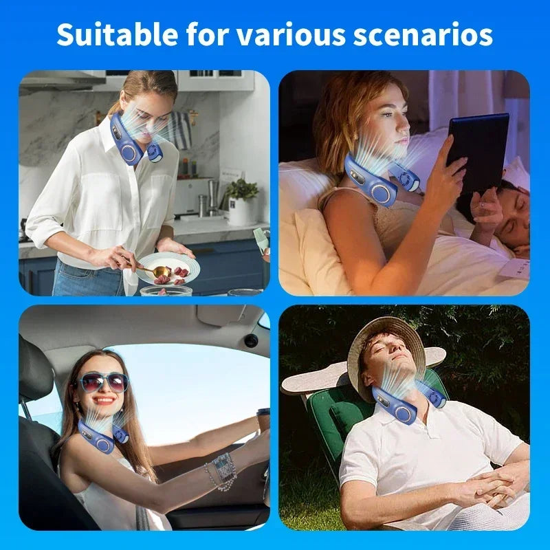 JKUOO Portable Neck Fan,Hands Free Bladeless Fan with LED 4 Cooling Plate,Personal Fan 4000mAh Battery USB Rechargeable Beauty World Shop