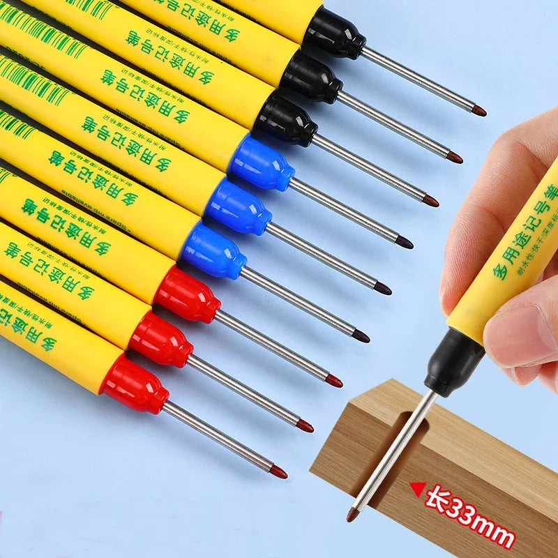 6pcs/set 33mm Red/Blue/Black Long Head Marking Pen Woodworking Decoration Deep Hole Waterproof Pen Multipurpose Marking Tool Beauty World Shop