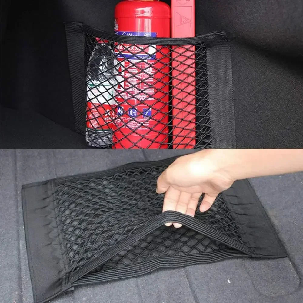 Car Storage Net Stretchable Mesh Pocket Net Magic Elastic Sticker Universal Rear Mesh Trunk Seat Bag Pocket Cage Auto Organizer Beauty World Shop