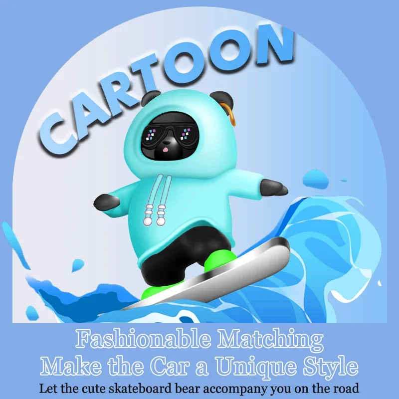Car Automatic Sliding Skateboard Bear Alloy Cute Cartoon Scooter Center Console Ornaments Creative Car Decoration Accessories Beauty World Shop