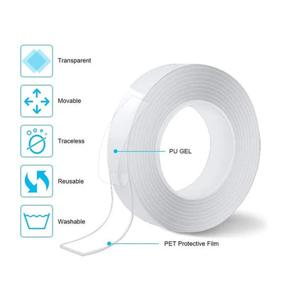 Nano Tape Double Sided Tape Transparent Reusable Waterproof Adhesive Tapes Cleanable Kitchen Bathroom Supplies Tapes Beauty World Shop