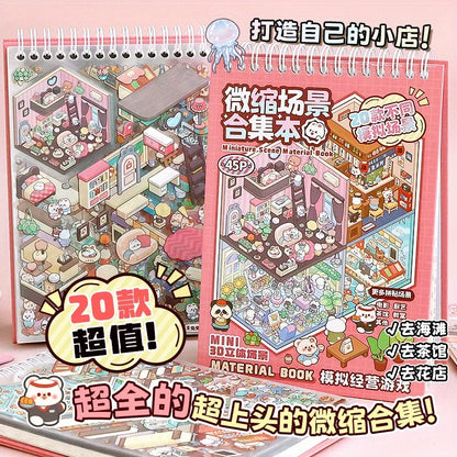 Mr Paper 45Pcs Scenes Cartoon Landscape Sticker Book Forest Village DIY 3D Sticker Cabin Scene Pocket Birthday Gift For Planner Beauty World Shop