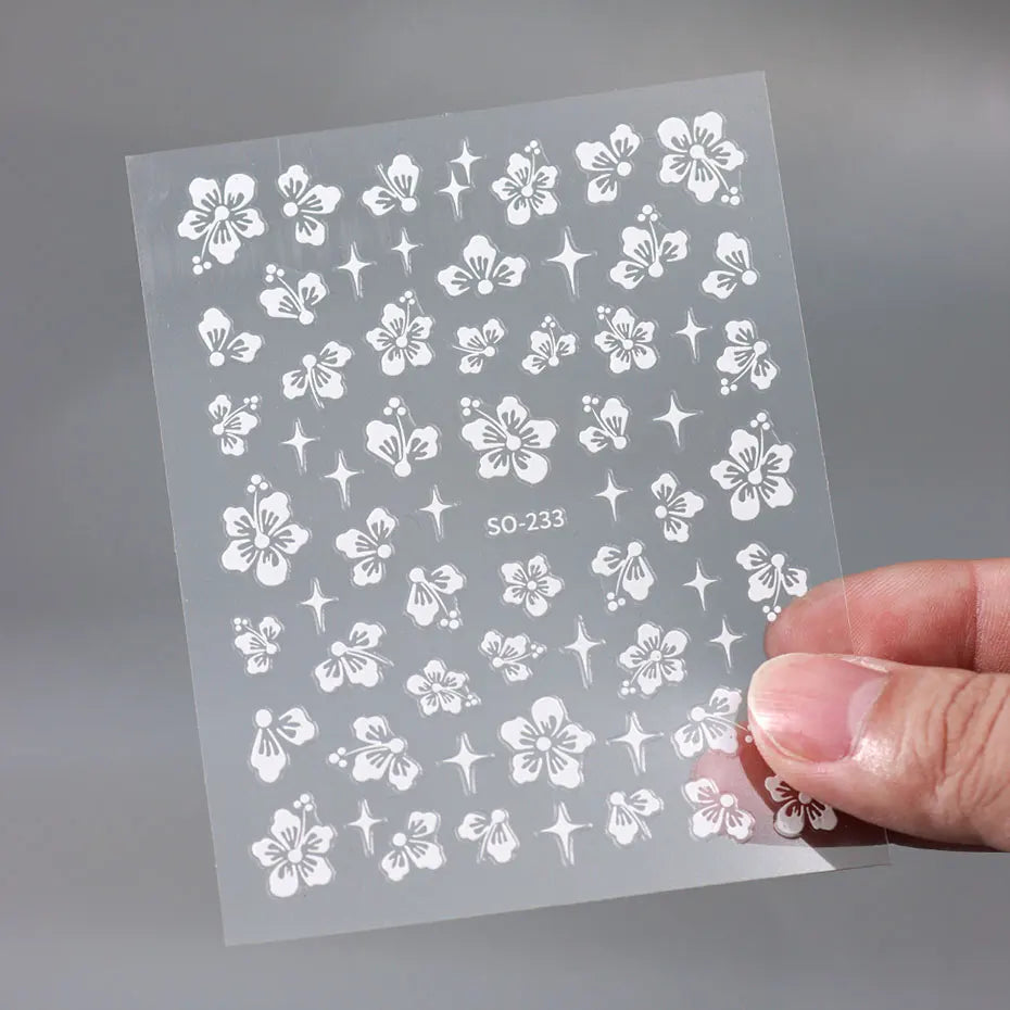 4pcs Hibiscus Flower Nail Art Sticker 3D White Pink Floral Decal Y2K Gold Silver Petal DIY Romantic Self-Adhesive Manicure Decor Beauty World Shop
