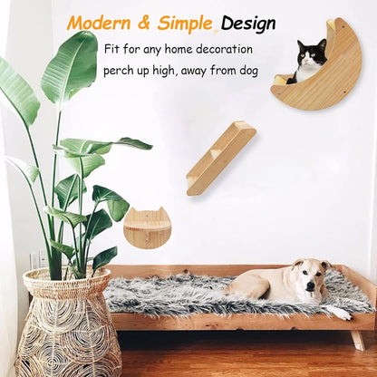 Cat Wall Hiding House Hammock Climbing Shelves Moon Perches Bed Ladder Solid Wood Steps For Activity Indoor Cats Wall Furniture Beauty World Shop