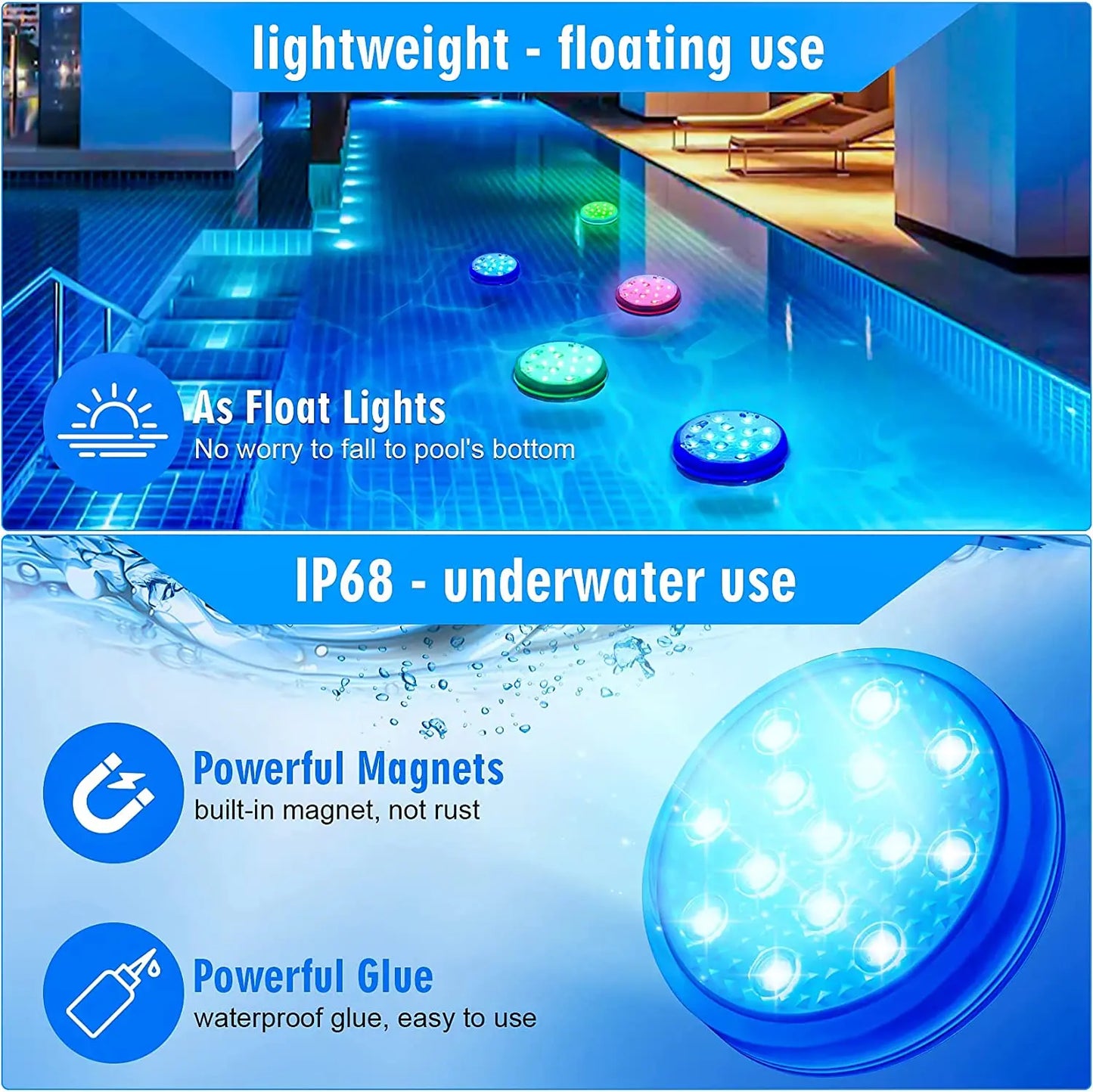Rechargeable Underwater Submersible Pool Lights with Remote IP68 Waterproof Color Changing Led Floating Lights for Hot Tub Bath Beauty World Shop