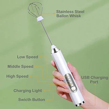 TINSOL  Electric Milk Frother Mini Handheld Wireless Powerful USB Rechargeable Convenience Coffee Milk Whipping Kitchen Whisks Beauty World Shop