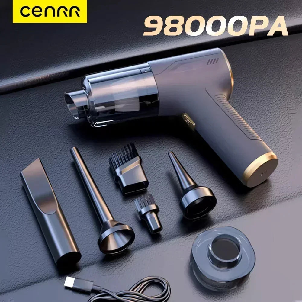CENRR 98000PA Powerful Mini Car Vacuum Cleaner Cordless Wireless Car Cleaner HandHeld Portable Vacuum Cleaner Air Gun Beauty World Shop