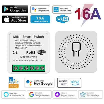 16A Wifi Switch Smart 2-Way DIY Switches Circuit Breaker Timer Support Alexa Маруся Google Home Alice SmartThings Smart Home Beauty World Shop
