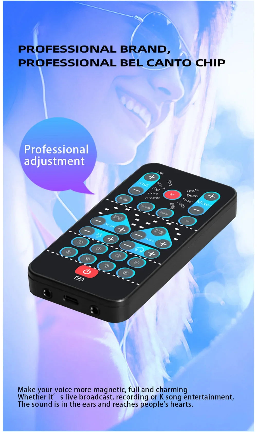 M10 Voice Changer Device Karaoke Function Male Female Voice Switch Universal Portable Sound Changer Card Fine Tuning for Live Beauty World Shop