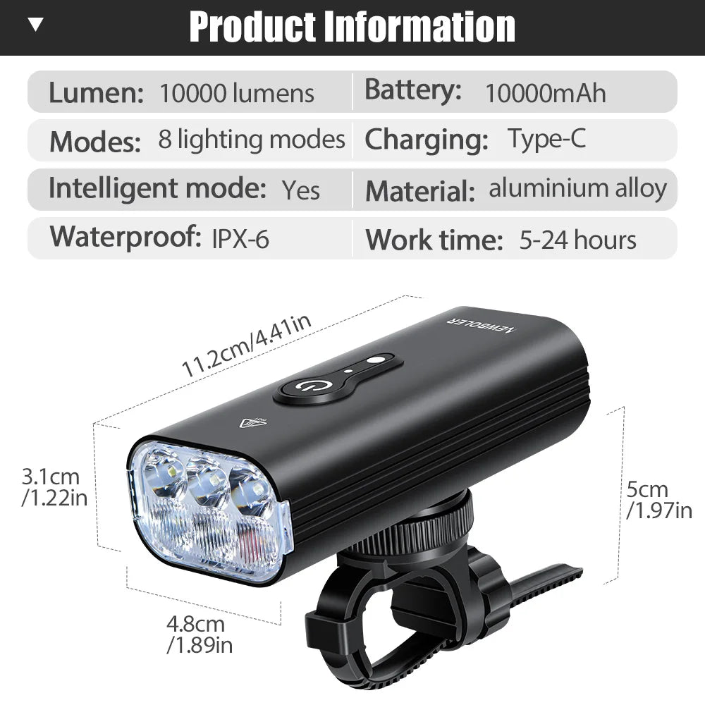 NEWBOLER 10000mAh Smart Bicycle Light Front 10000LM Bike Light Waterproof USB Charging MTB Road Cycling Lamp Bike Accessories Beauty World Shop