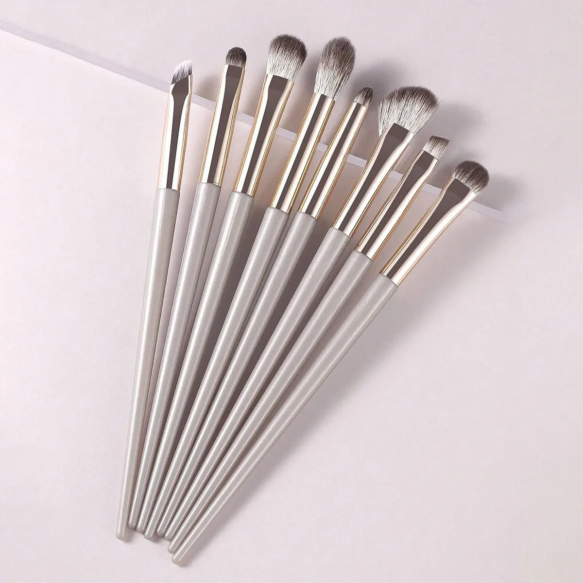 Champagne Silver Portable Eye Makeup Brush Set, 8pcs/Pack Beauty World Shop