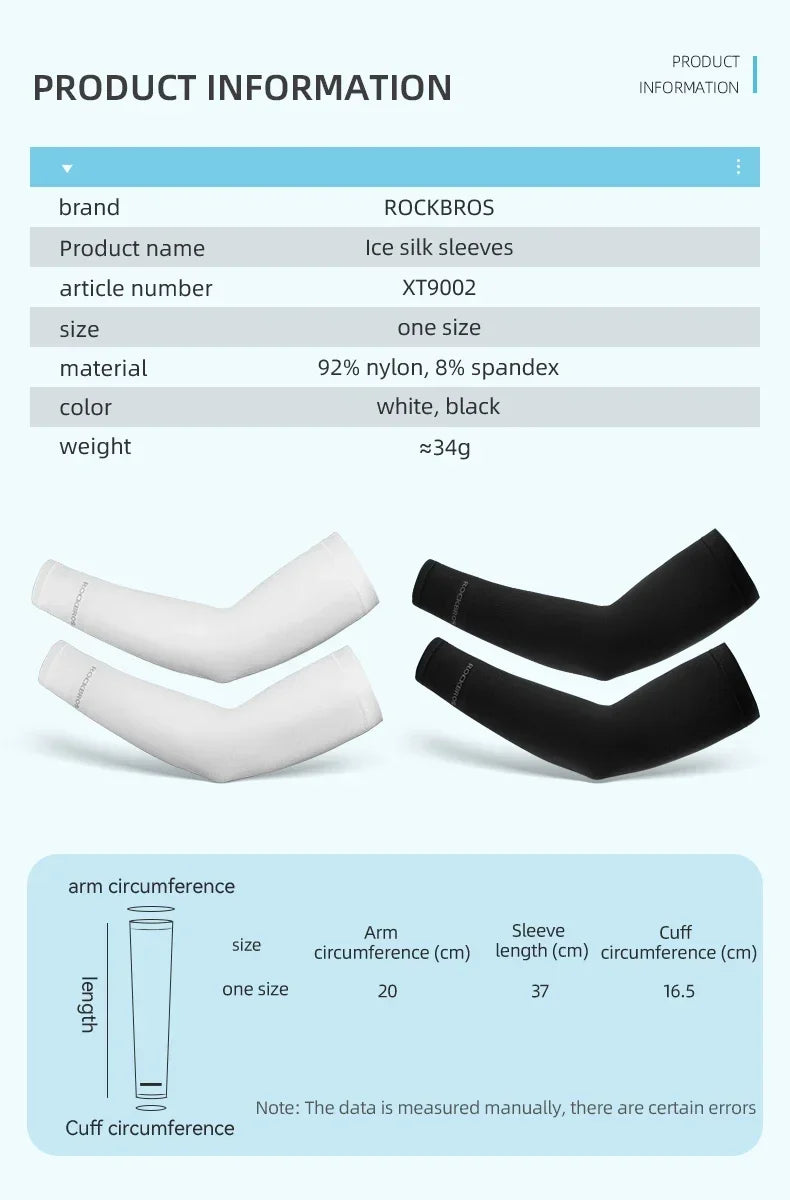 ROCKBROS Ice Silk Arm Sleeves Sun Protection UV Mangas Running Cycling Arm Warmers Sports Basketball Volleyball Cool Arm Sleeves Beauty World Shop