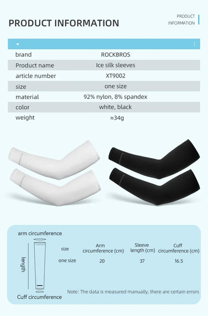 ROCKBROS Ice Silk Arm Sleeves Sun Protection UV Mangas Running Cycling Arm Warmers Sports Basketball Volleyball Cool Arm Sleeves Beauty World Shop