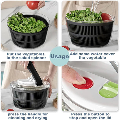 LMETJMA 3L Salad Spinner Large Salad Sowl With Lid One-handed Easy Press Salad Spinner Washer Dryer Drainer Mixer JT249 Beauty World Shop