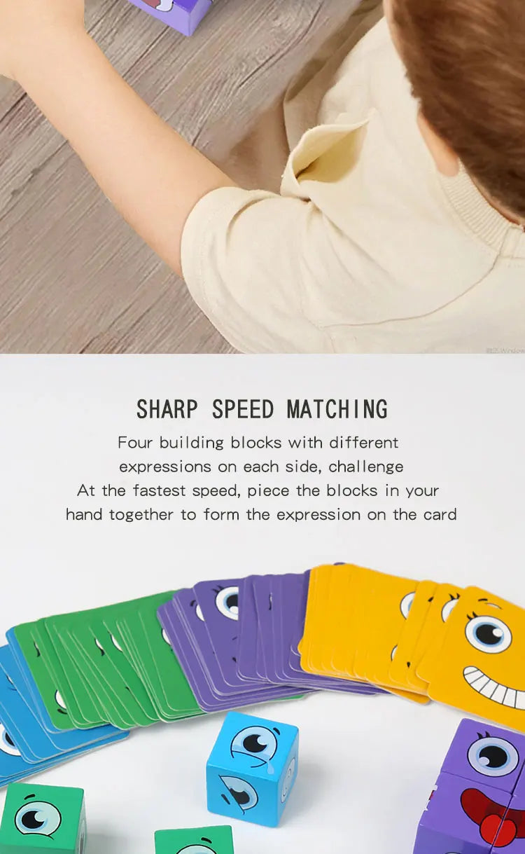 Kids Emotions Expression Game Wooden Cube Face Changing Board Cartoon Puzzle Toy Montessori Thinking Challenge Games Beauty Fashion