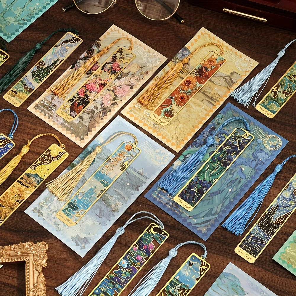 Vintage Oil Painting Metal Bookmarks - Hollow Hot Stamping Long Tassel Bookmarks - Stationery Gifts for Book Clubs, Book Lovers, Beauty World Shop