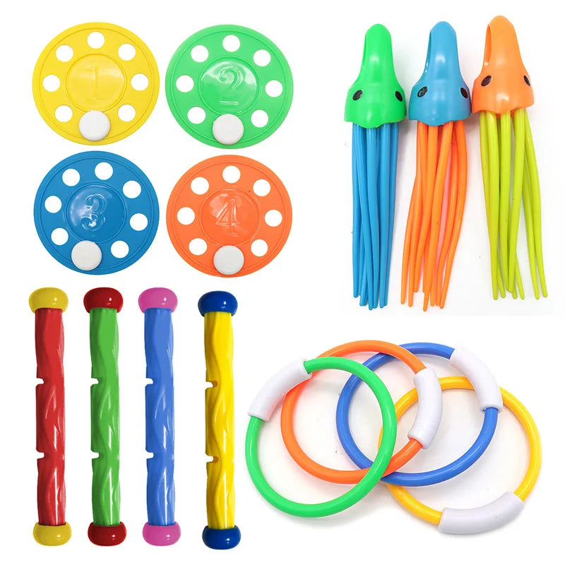 Diving Toys Set Swimming Pool Toys for Kids Diving Sticks Diving Rings Pirate Treasures Fish Toys Octopus Water Swim Bath Toys Beauty World Shop