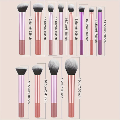 12-Piece Classic Full Makeup Brush Set with Angled and Teardrop Blenders, 1 Powder Puff - Professional Application Tools, Nylon Beauty World Shop