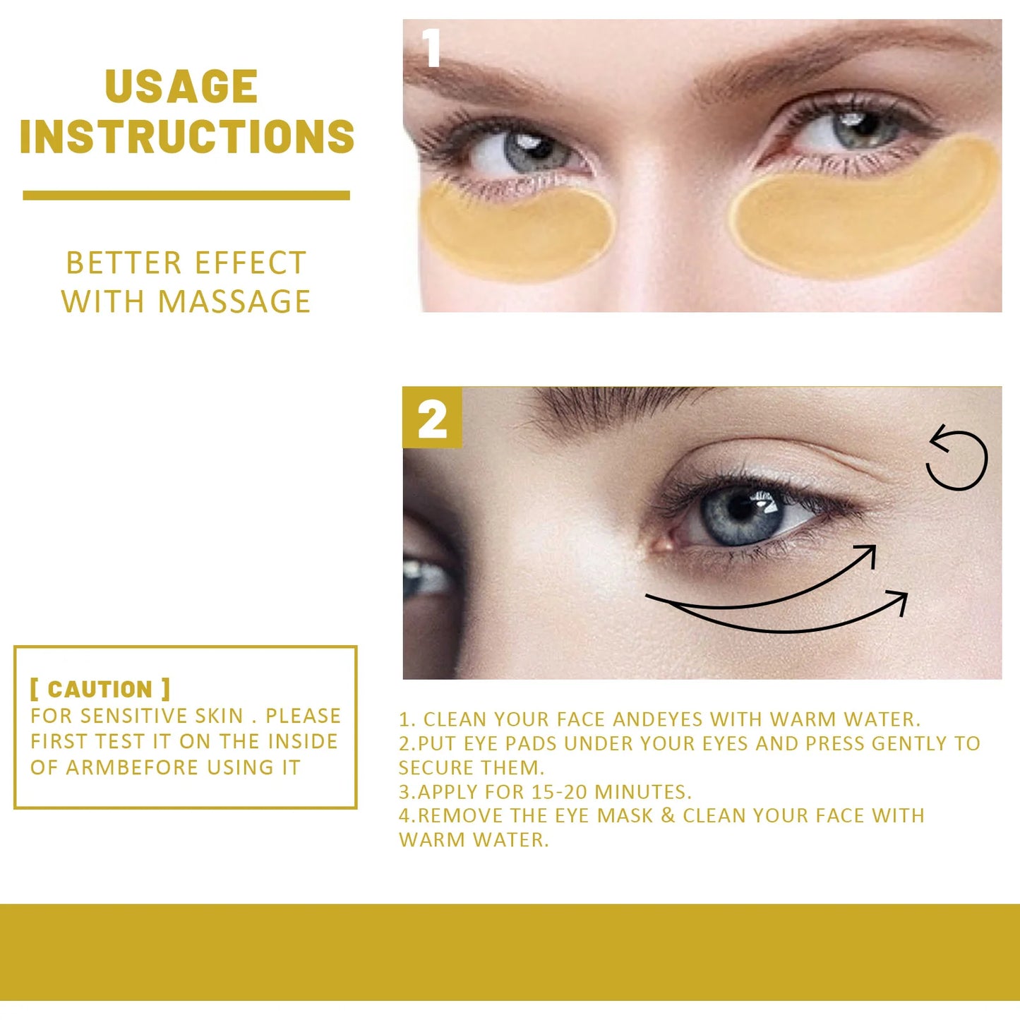 60PCS 24K Gold Eye Mask Anti Dark Circles Removal Eyes Bags Moisturizing Firming Eye Patches Eyes Skin Care Products