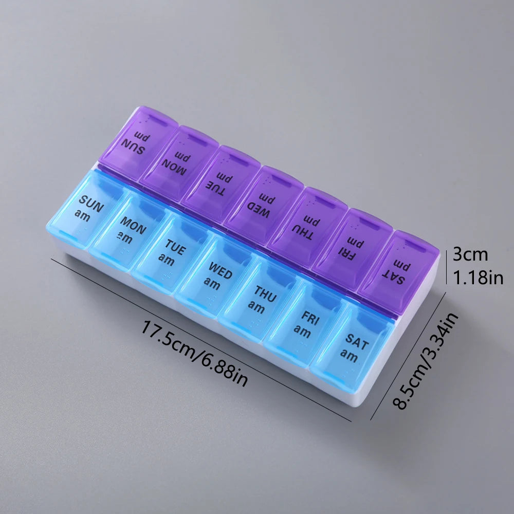 JUSTLANG Weekly 14 Grids 7 Days Pill Box Portable Travel  Cases Organizer Pill Container Storage Tablets Vitamin Medicine Beauty World Shop