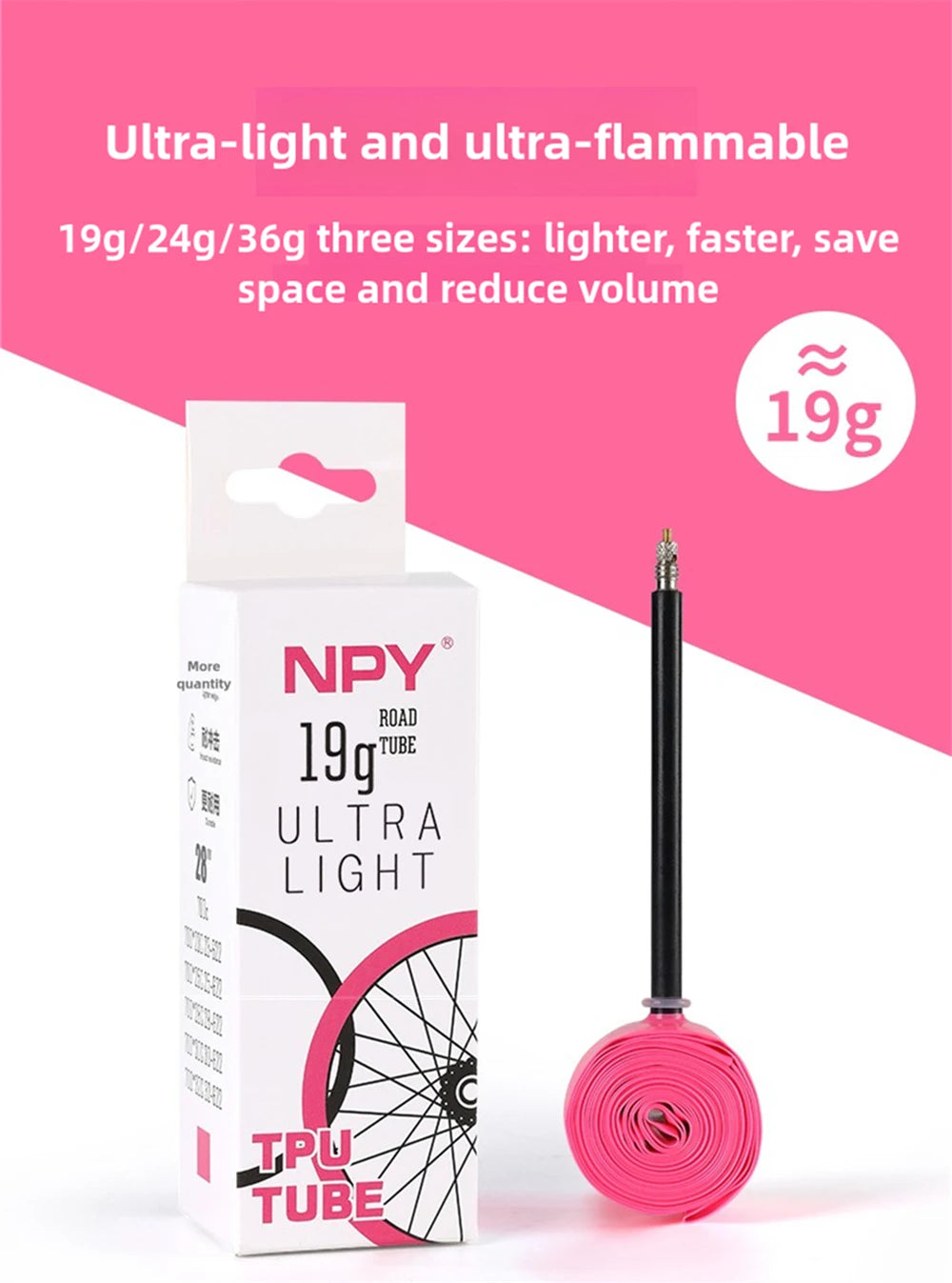 NPY 1Pcs Ultralight 28g Bike TPU Inner Tube 700X18 25 28 32 Road Bicycle TPU Material Tire 65mm Length French Valve Beauty World Shop