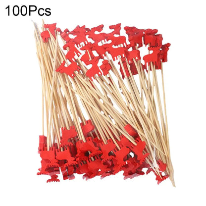 100Pcs Christmas Bamboo Skewer Cocktail Picks Cupcake Topper Disposable Food Dessert Toothpicks Fruit Sticks Party Supplies Beauty Trend Shop