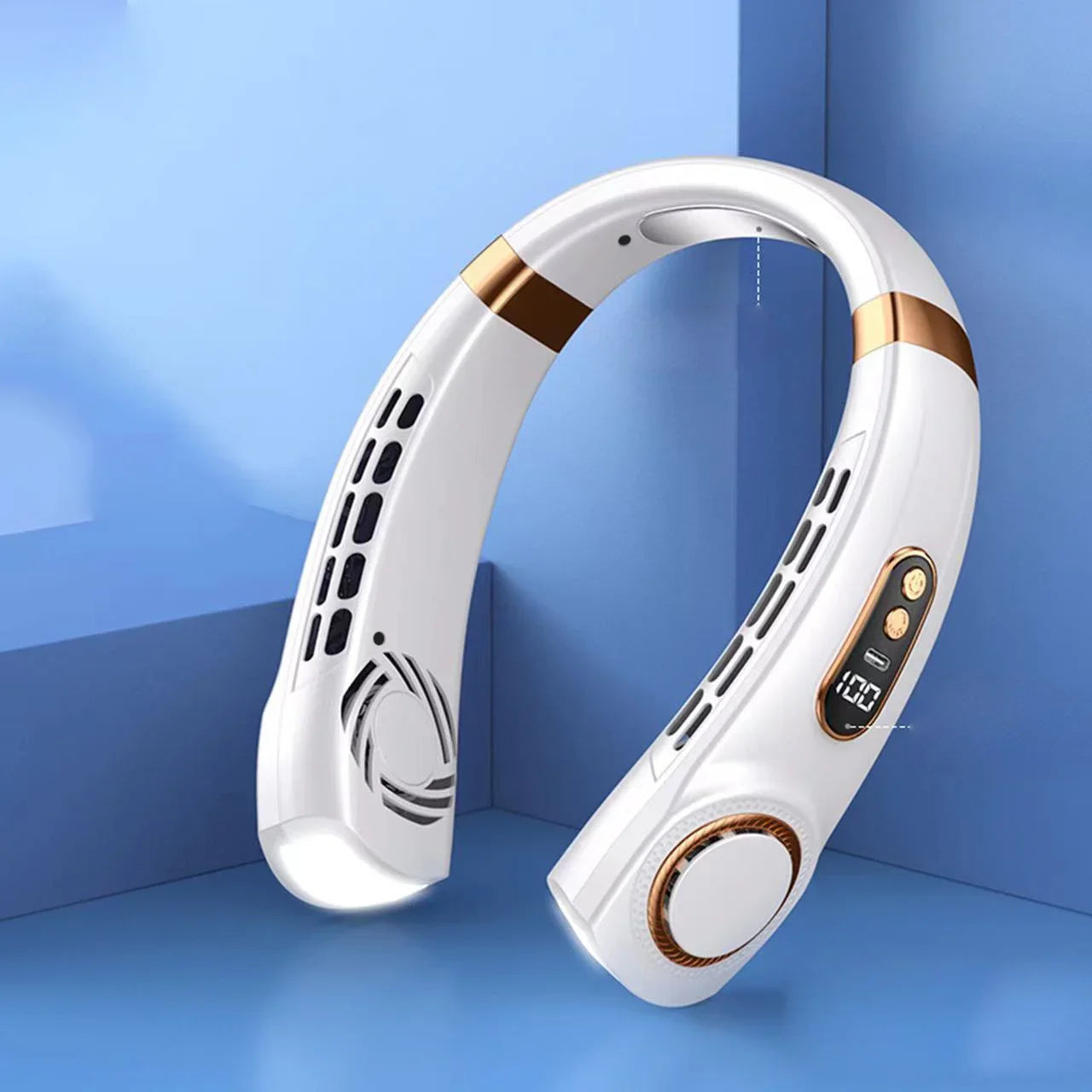 JKUOO Portable Neck Fan,Hands Free Bladeless Fan with LED 4 Cooling Plate,Personal Fan 4000mAh Battery USB Rechargeable Beauty World Shop