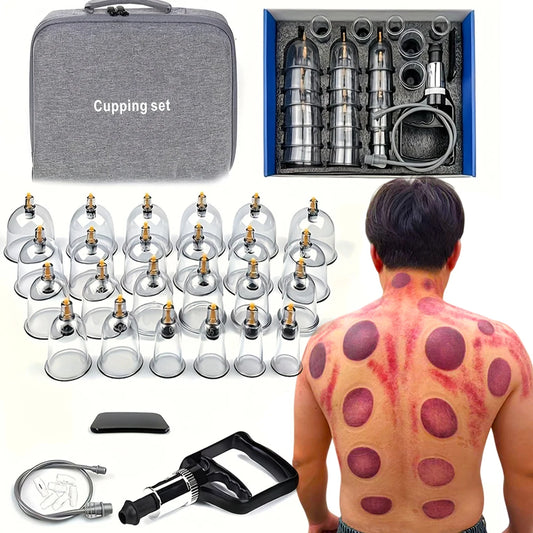 24/12Pcs Cupping Relaxation Set: Cupping Cups in Various Sizes, a Manual Pump, and a Detailed Guide Cupping Set for Massage Beauty World Shop