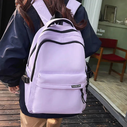 Large Capacity Solid Color Student Backpack Junior and High School Simple Black Travel Backpack Beauty World Shop