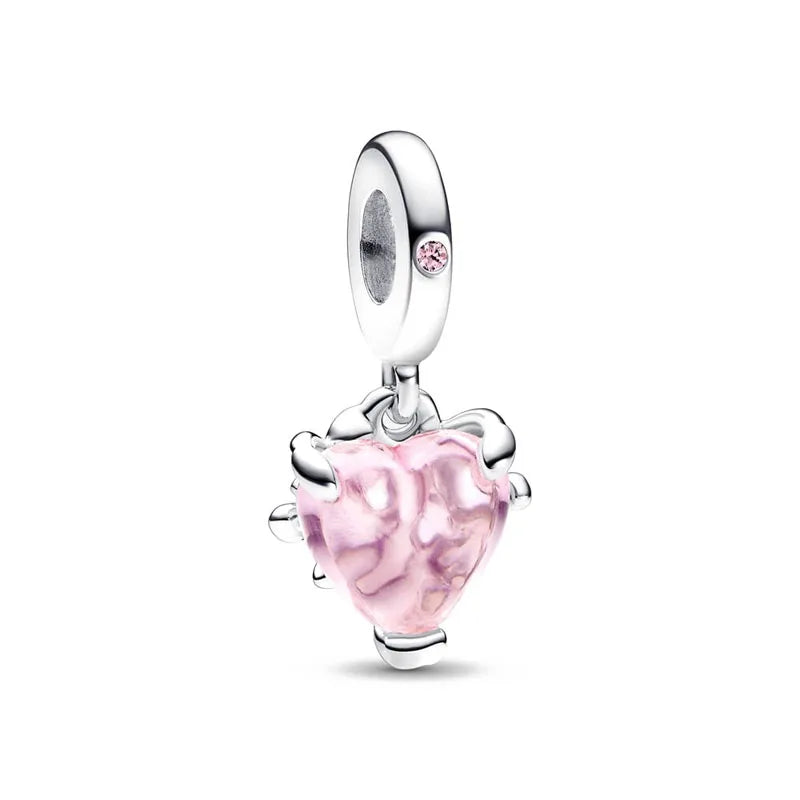 2025 Hot selling 925 Silver Pink Bird Moon Pendant Suitable for European Bracelets DIY Accessories Women's Charm Jewelry Gifts Beauty World Shop