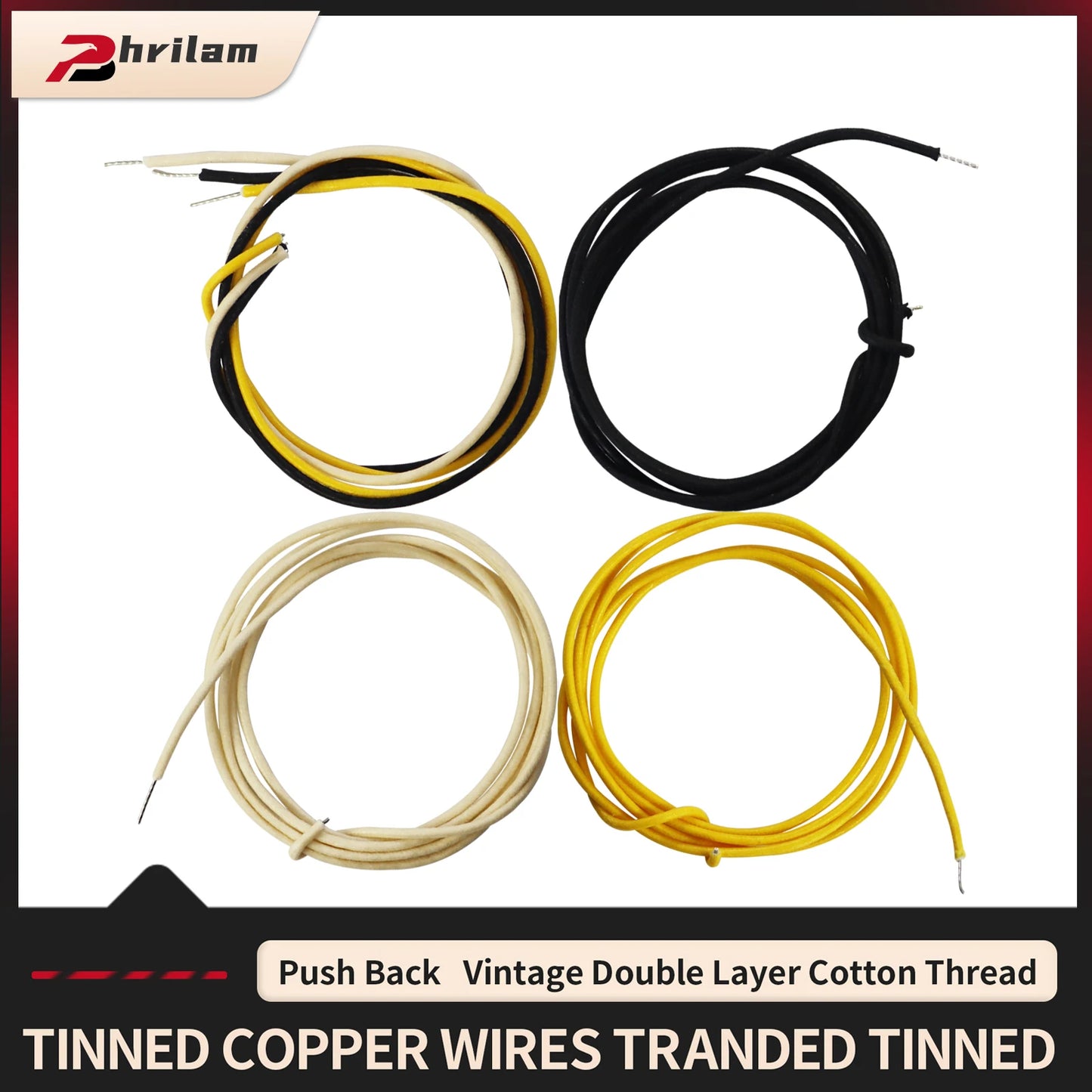 Cloth-covered Waxed Vintage-style Pushback Guitar Wire (white/black/yellow)Pushback Wire for Electric Guitar Upgrade,22 AWG wire Beauty World Shop