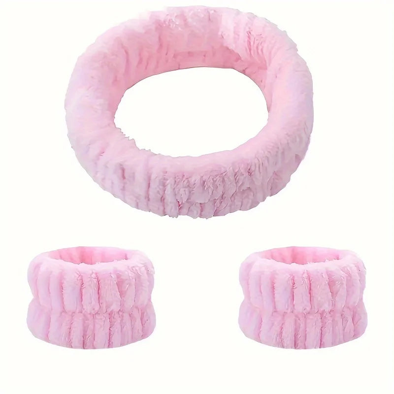 Coral Velvet Facial High-elastic Makeup Hairband Face Wash Wristband Set-face Wash, Facial Mask, Skin Care Beauty World Shop